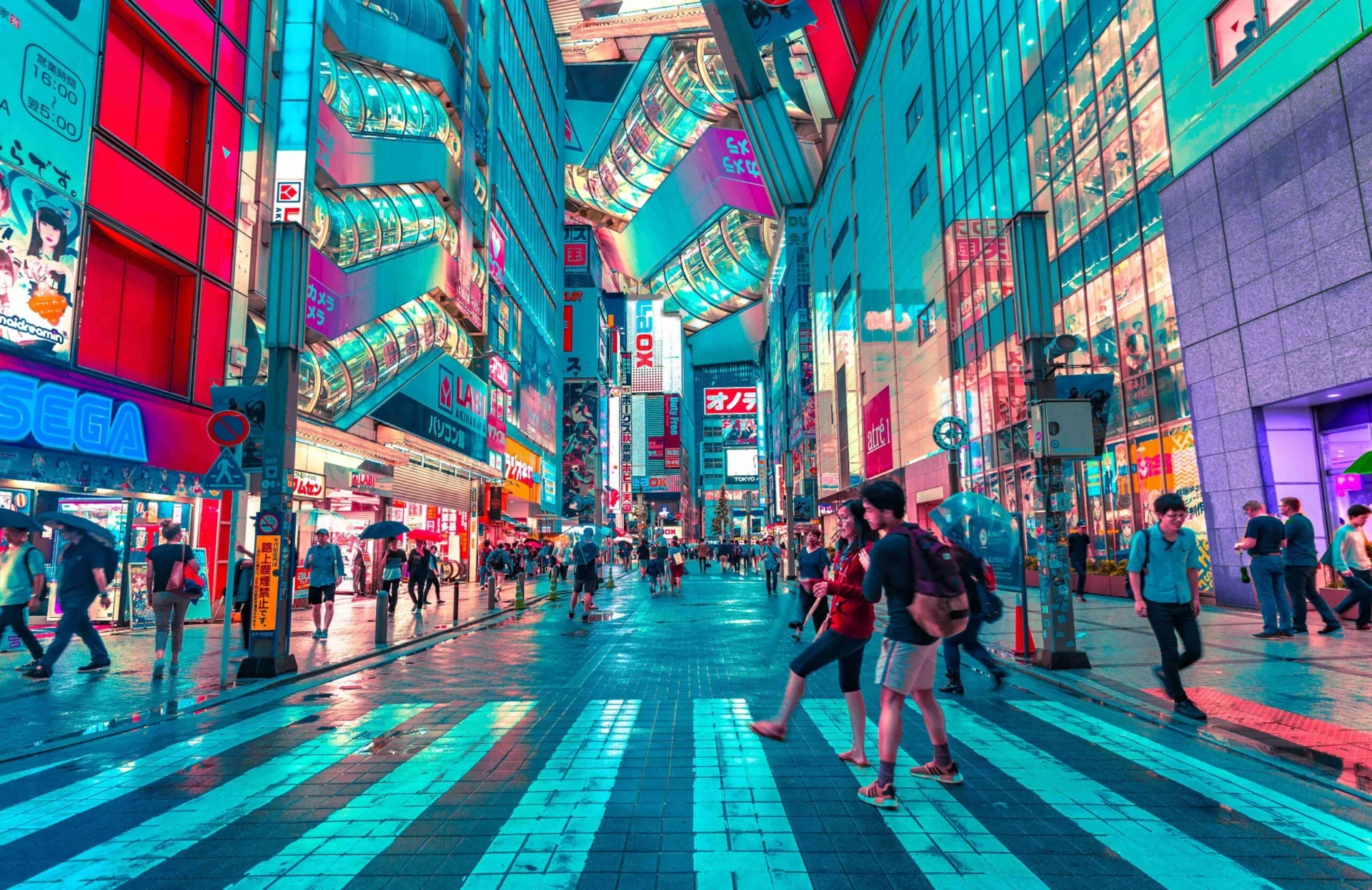a group of people walking down a street